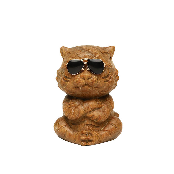 Buddha Stones Kleine groene sandelhouten tijger gegraveerde positieve bureaudecoratie - image 10