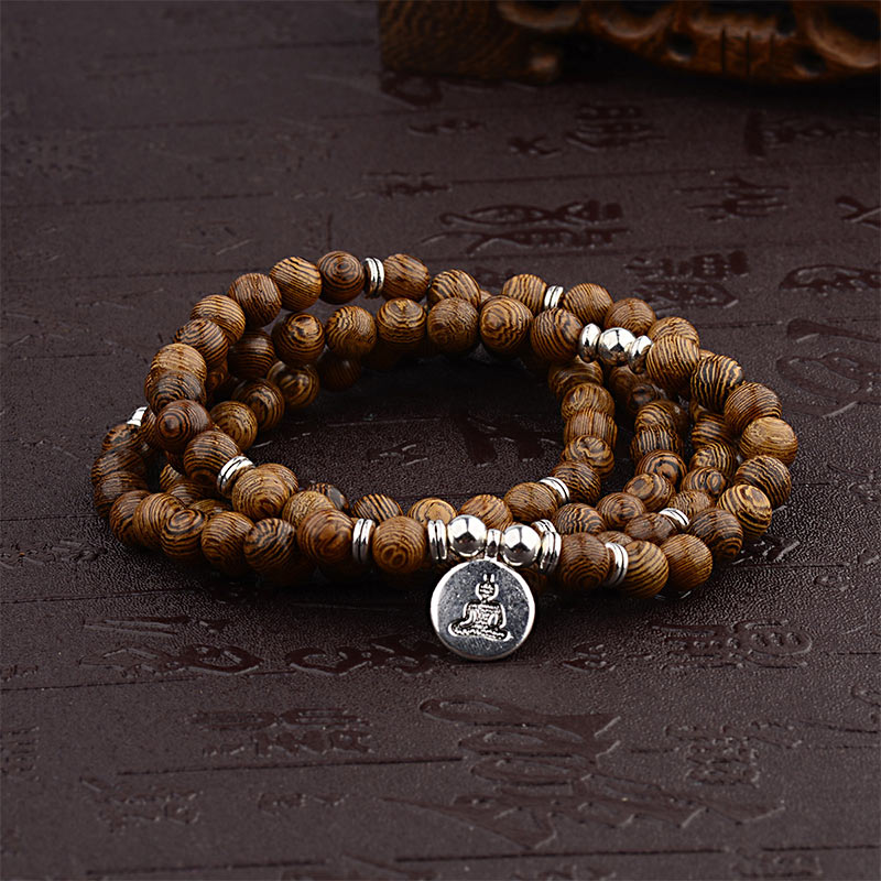 Buddha Stones Tibetaanse houten Armband met lotusbloem en Boeddha- Mala - 2 - image 1