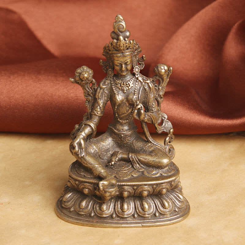 Buddha Stones Bodhisattva Groene Tara Kalme Hoop Koperen Beeld Decoratie - image 3