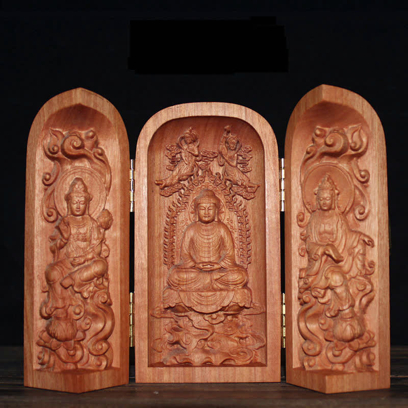 Avalokitesvara Kwan Yin Boeddha Kersenhout Compassie Woondecoratie Altaar - Drie Westerse Heiligen - image 4