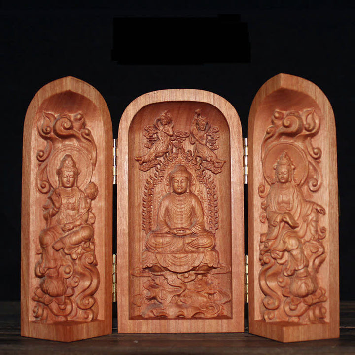 Avalokitesvara Kwan Yin Boeddha Kersenhout Compassie Woondecoratie Altaar - Drie Westerse Heiligen - image 4