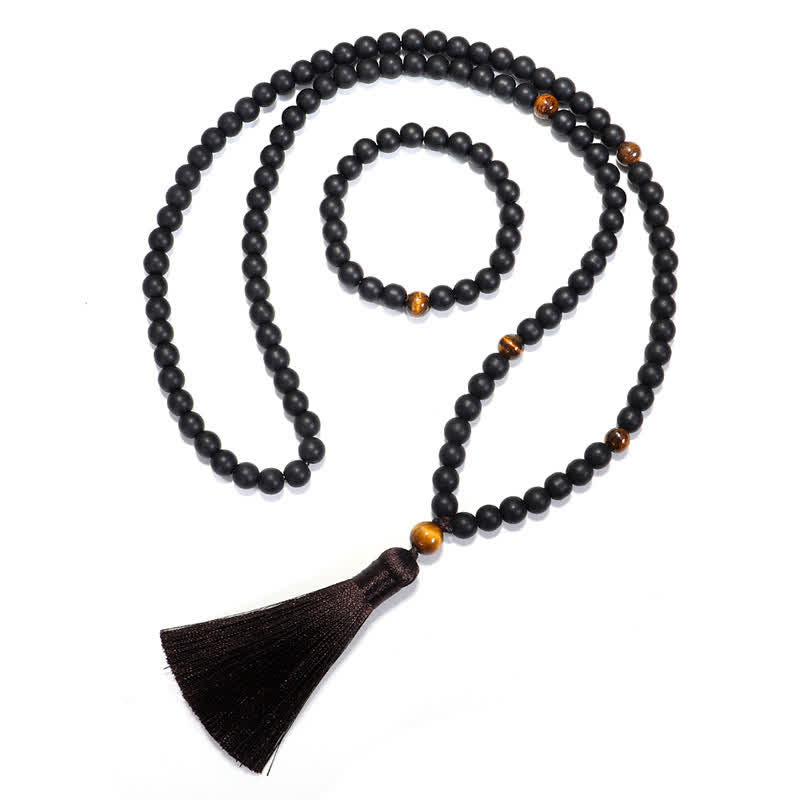 Buddha Stones 108 Mala kralen, matstenen, tijgeroog, Armband , Ketting - image 9