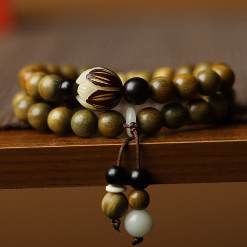 Buddha Stones Groene sandelhout bodhizaad lotus kalmerende dubbele Armband - Groene sandelhout (Genezing♥Positief) - image 0