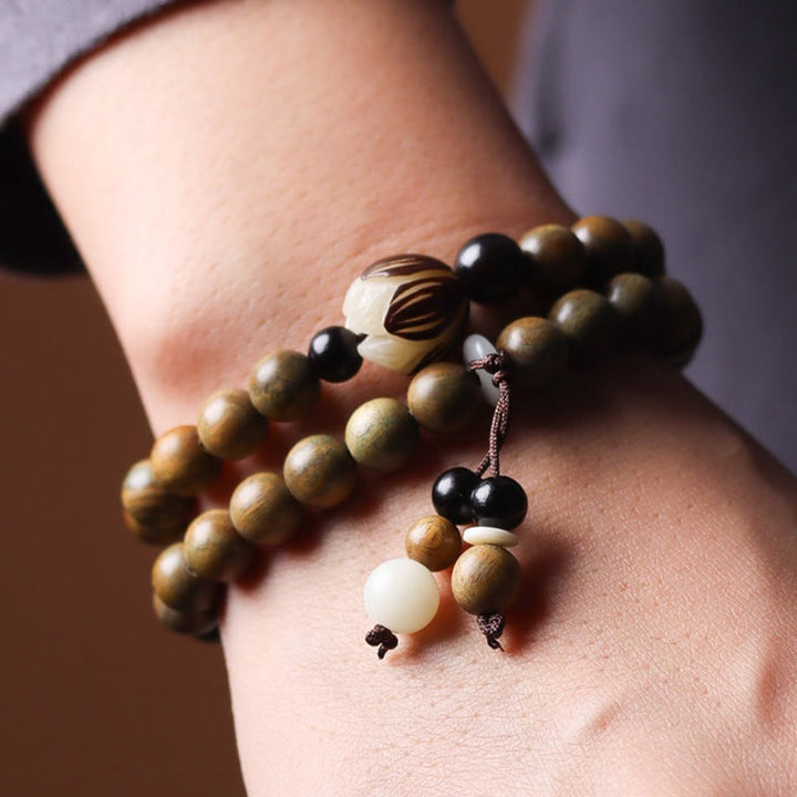 Buddha Stones Groene sandelhout bodhizaad lotus kalmerende dubbele Armband - image 4
