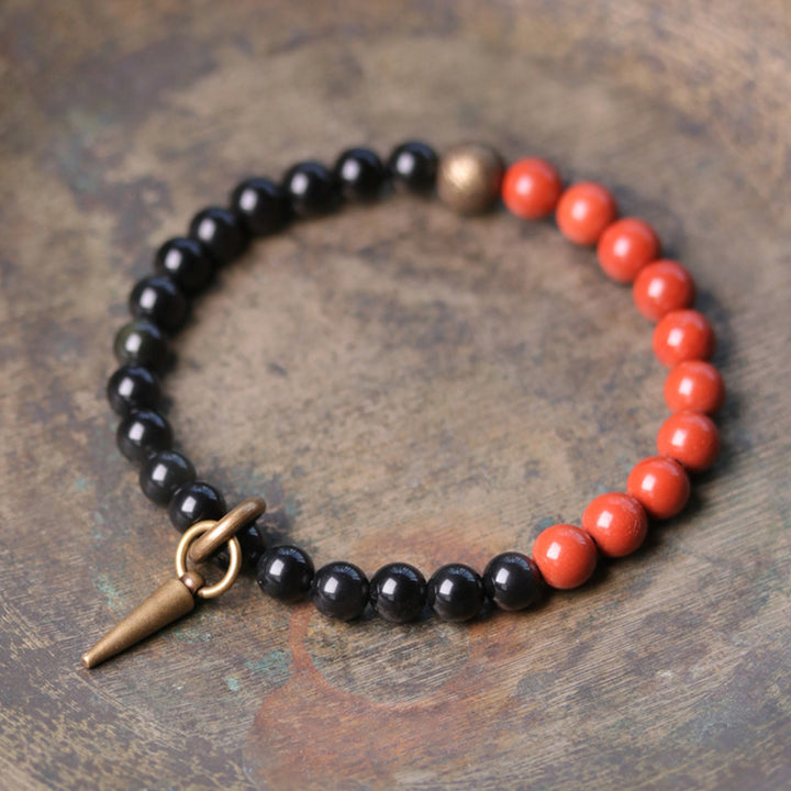 Buddha Stones Armband voor koppels met zwarte obsidiaan, sodaliet en koperen kristallen. - Zwarte obsidiaan en rode jaspis - 18 cm - image 7
