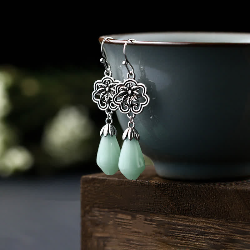 Buddha Stones Magnolia bloem jade waterdruppel welvaart hangende Oorbellen - Jade (Welvaart♥Overvloed) - image 0