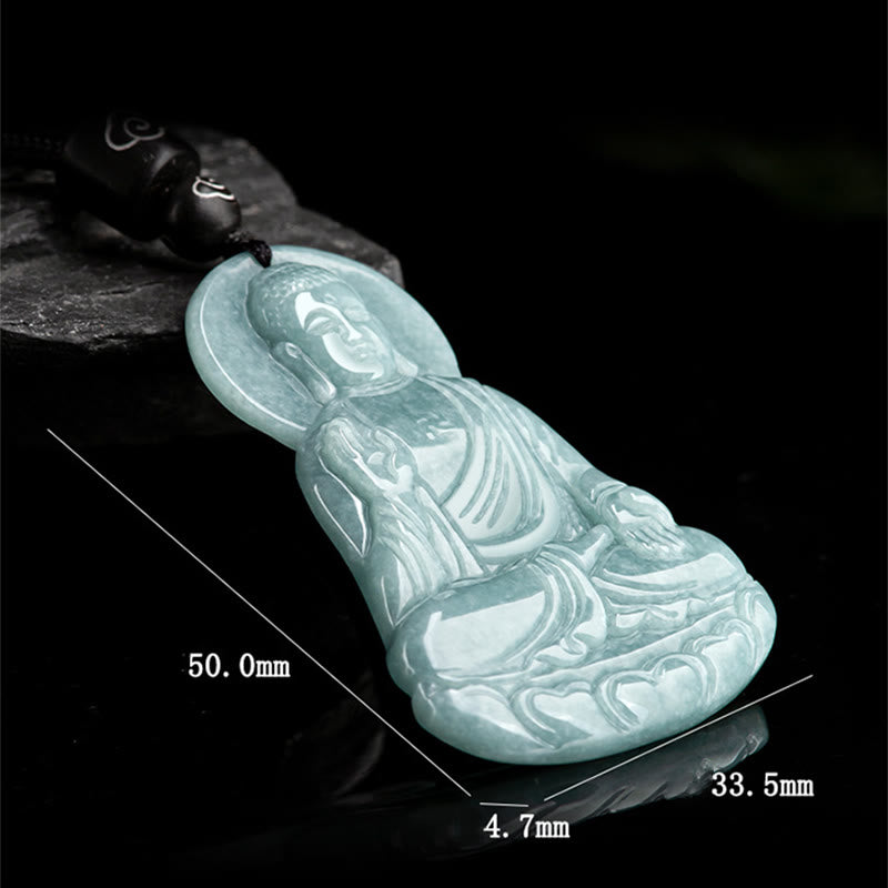 Buddha Stones Amitabha Boeddha Amulet van Natuurlijke Jade Lotus, symbool van mededogen, Ketting - image 8