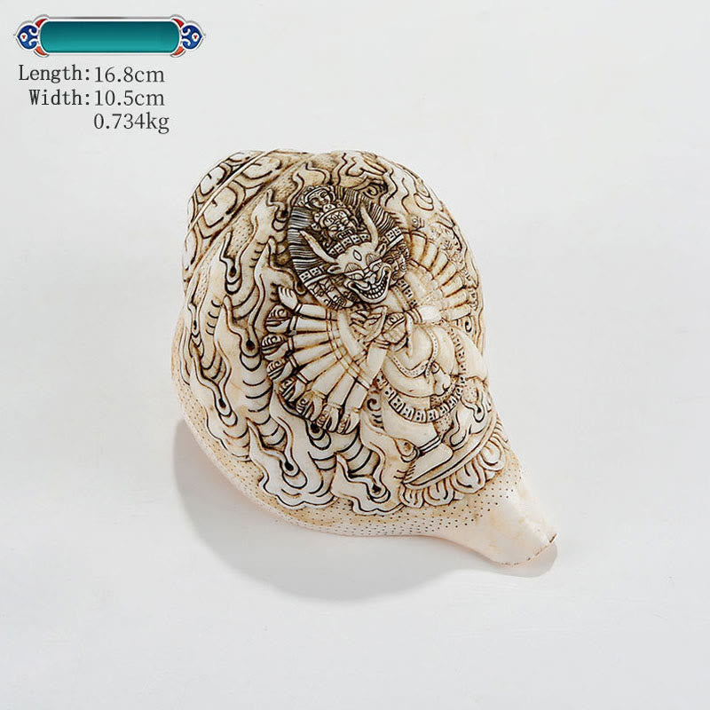 Tibetaanse handgemaakte gegraveerde Shankha Boeddha Avalokitesvara Conch Shell rijkdom decoratie - Yamantaka Boeddha 16,8*10,5 cm - image 10