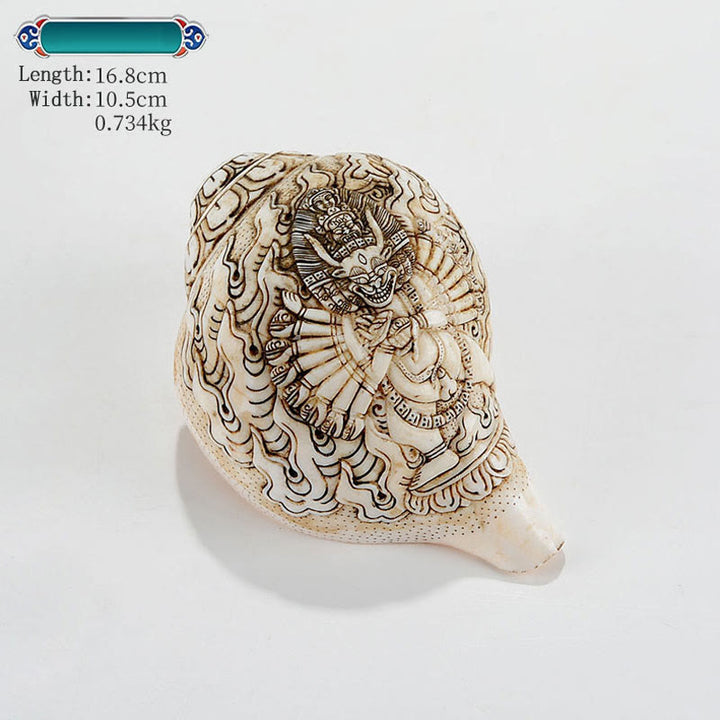 Tibetaanse handgemaakte gegraveerde Shankha Boeddha Avalokitesvara Conch Shell rijkdom decoratie - Yamantaka Boeddha 16,8*10,5 cm - image 10