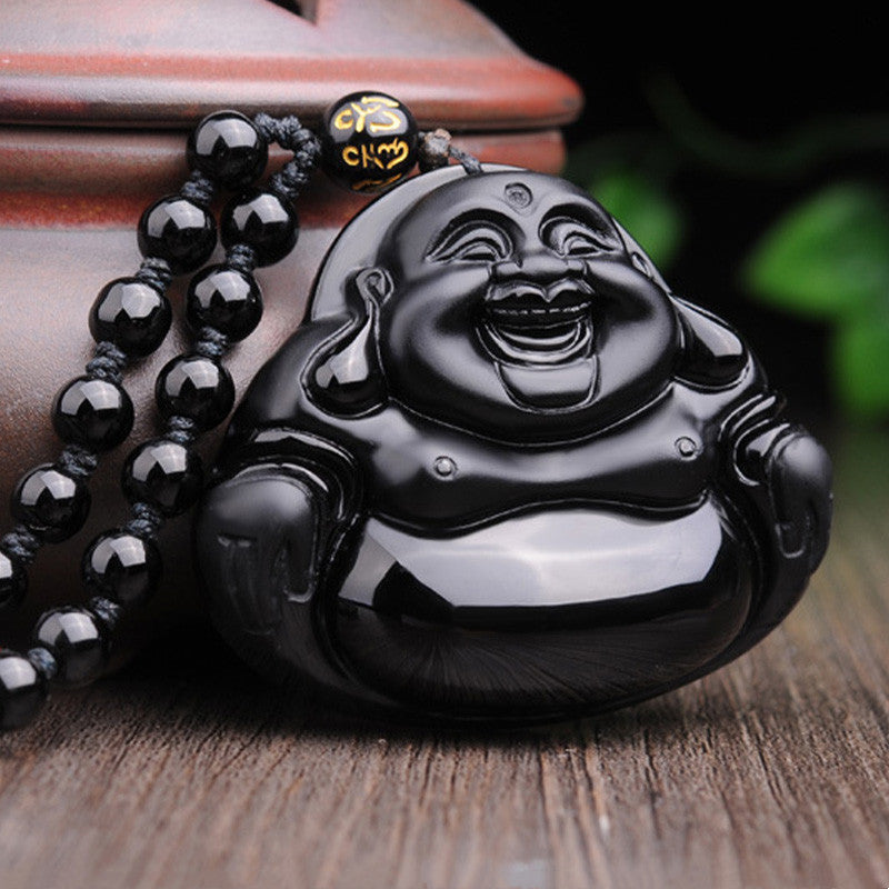 Buddha Stones Lachende Boeddha zwarte obsidiaan transformatie hanger Ketting - image 1