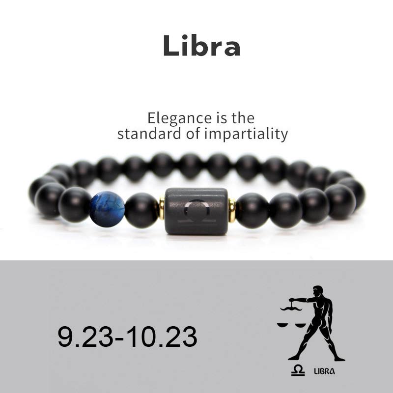 Buddha Stones Verstelbare Armband van zwarte onyx met de 12 sterrenbeelden van de dierenriem - Weegschaal - image 2
