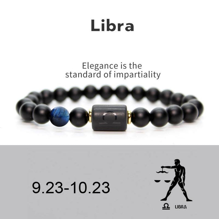 Buddha Stones Verstelbare Armband van zwarte onyx met de 12 sterrenbeelden van de dierenriem - Weegschaal - image 2