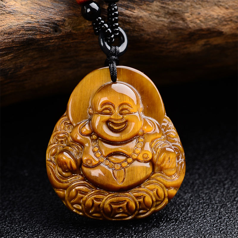 Buddha Stones Ketting met tijgeroog en lachende Boeddha. - image 1