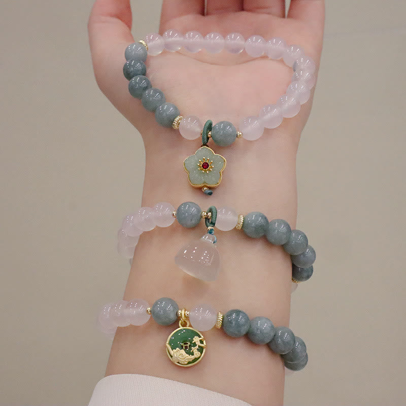 Buddha Stones Witte agaat jade lotusbloem vredesgesp Armband - image 11
