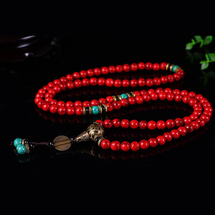 Buddha Stones Tibetaanse Mala geluksketting / Ketting met rode turkoois - image 2