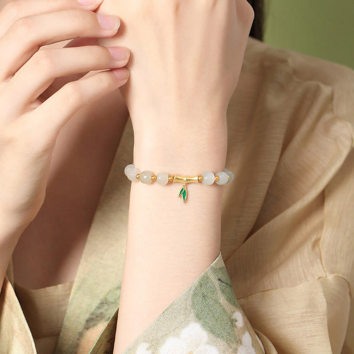 Buddha Stones 925 Sterling Zilveren Hetian Witte Jade Bamboe Armband - image 1