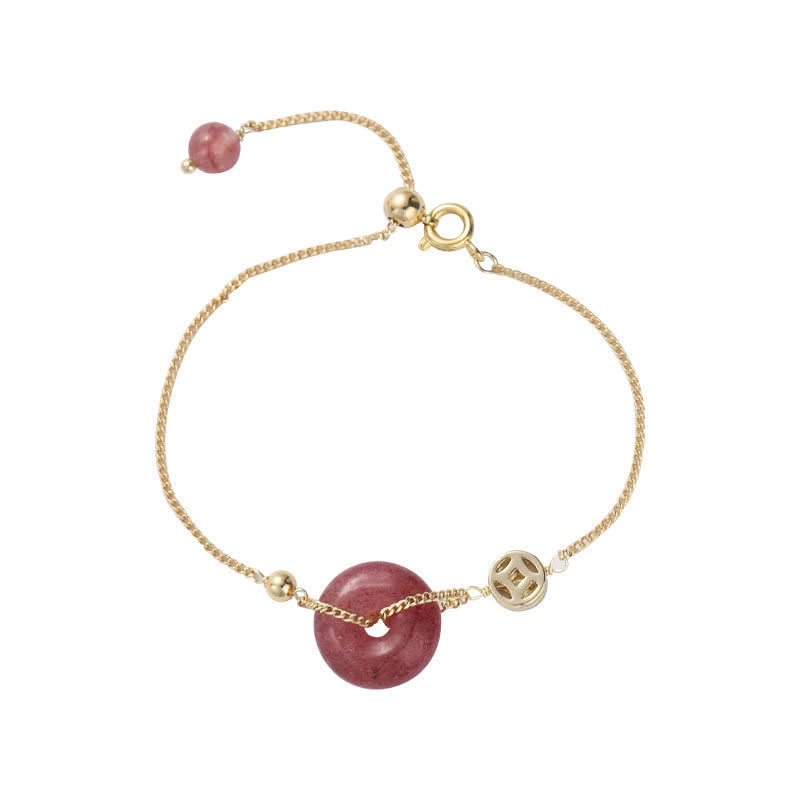 Buddha Stones Aardbeikwarts Vredesgesp Munt Liefde Armband - image 5