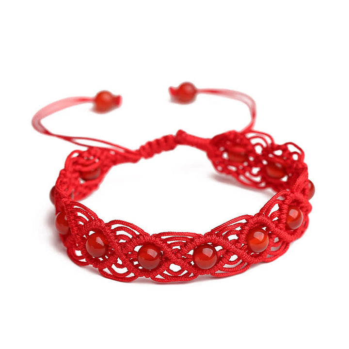 Buddha Stones Rode agaat Armband met rood koord, symbool voor zelfvertrouwen. - image 3