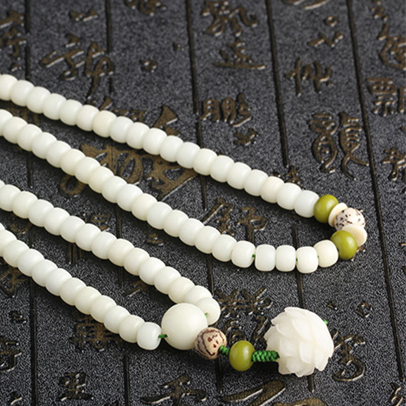 Buddha Stones Witte jade Bodhi Lotus Mala Harmonie Ketting en Armband - image 18