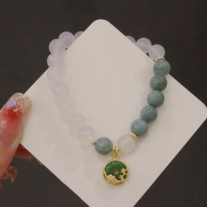 Buddha Stones Witte agaat jade lotusbloem vredesgesp Armband - image 10