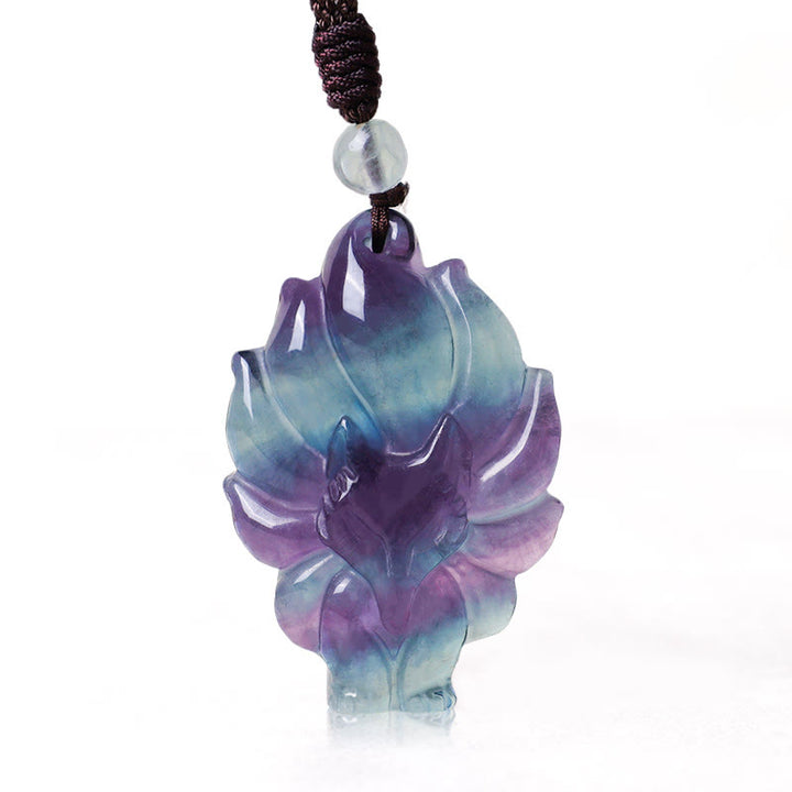 Buddha Stones Natuurlijke fluoriet gouden obsidiaan vossenhanger Ketting - Fluoriet Negenstaartvos - image 0