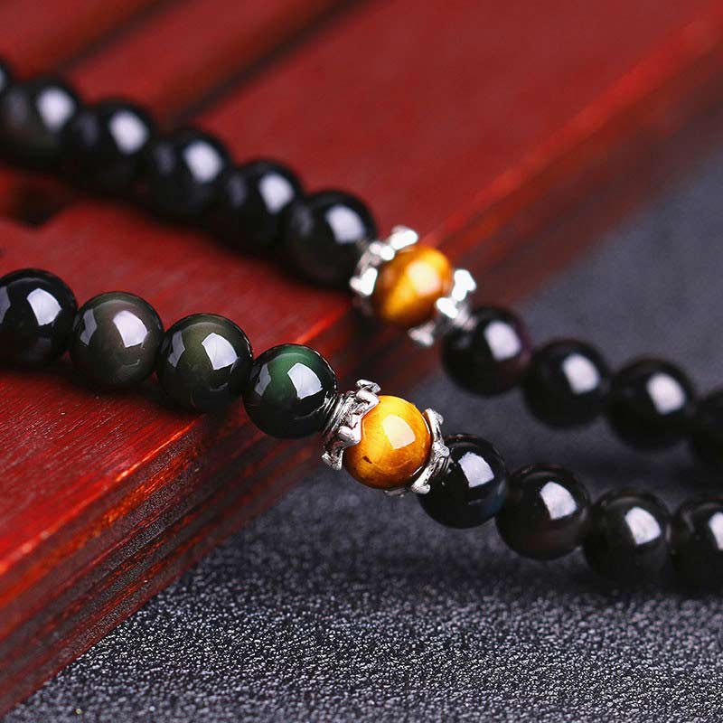 Chinese dierenriem 108 kralen zwarte obsidiaan tijgeroog Mala Armband - image 4