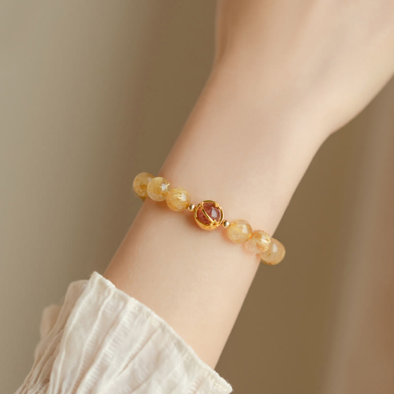 Buddha Stones Gouden rutielkwarts aardbeikwarts Armband - image 4
