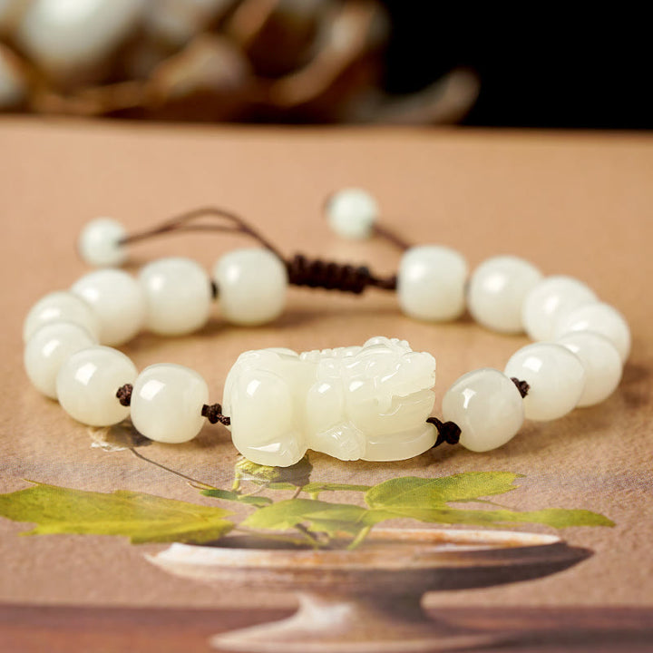 Buddha Stones Natuurlijke Hetian witte jade PiXiu Armband - Witte Jade PiXiu - Heren - image 0