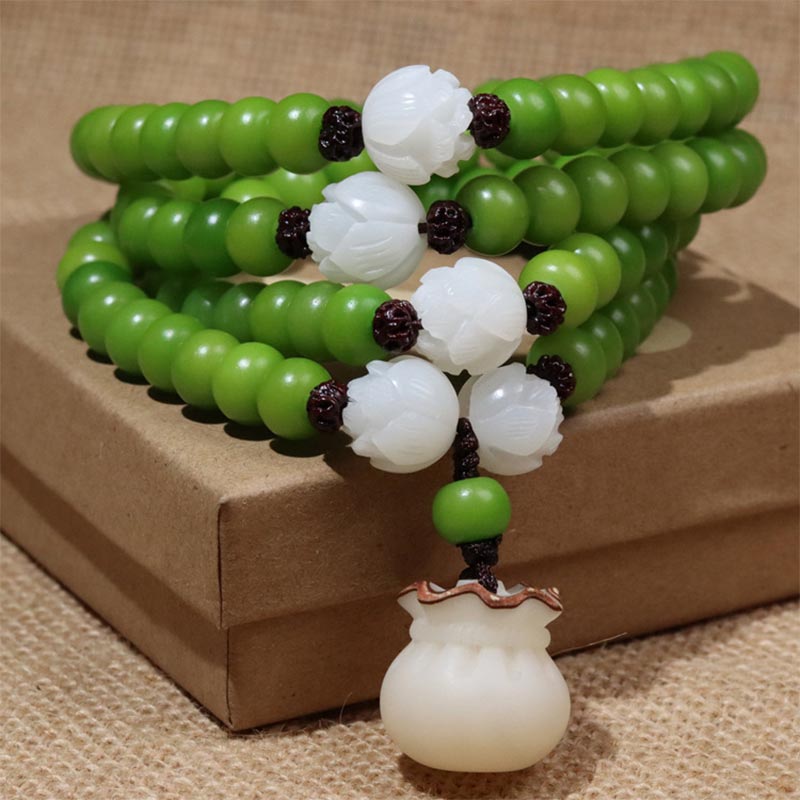 Buddha Stones Natuurlijke Bodhizaad Mala Armband met 108 kralen - 6mm* 8mm - #1 - image 0
