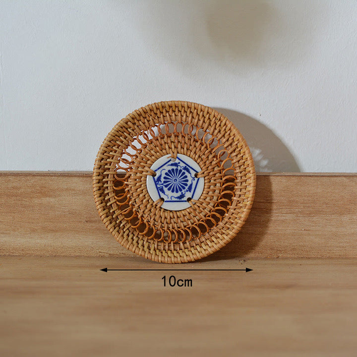 Keramische onderzetter van rotan met bloemenpatroon voor Theekopje - Keramische onderzetter van 10 cm - image 11