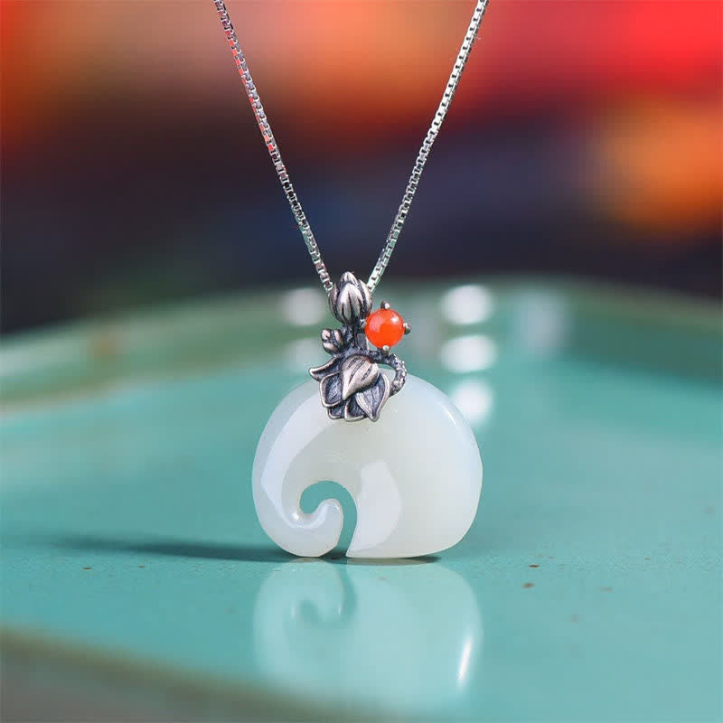 Buddha Stones Witte jade olifant lotus Ketting - image 1