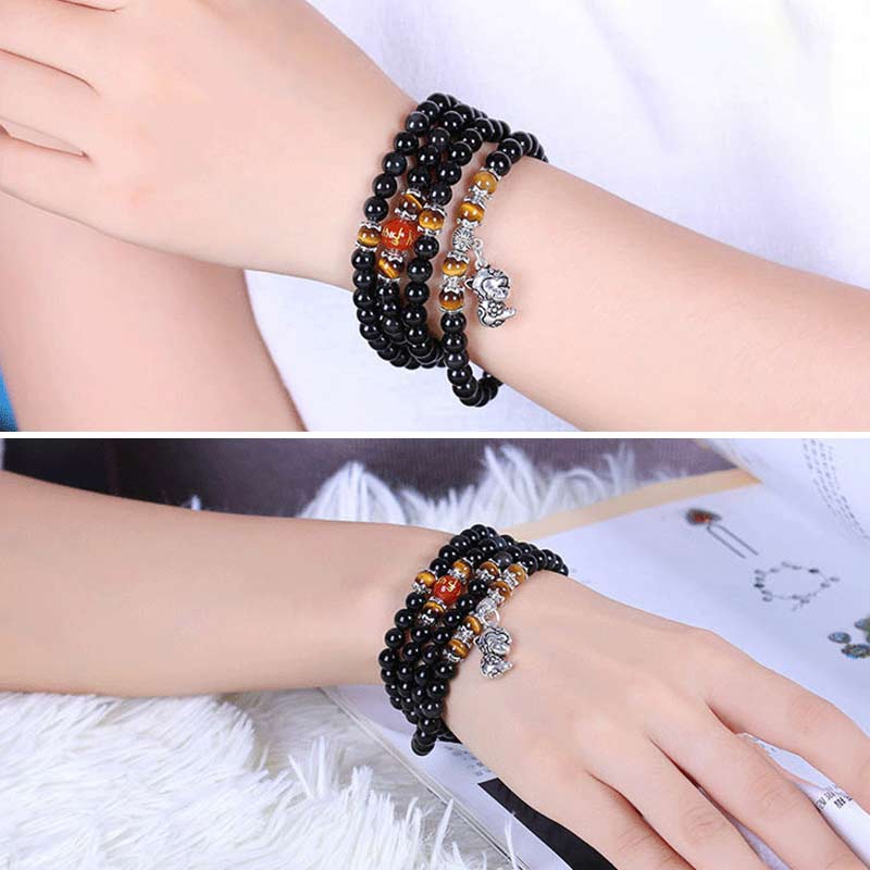Chinese dierenriem 108 kralen zwarte obsidiaan tijgeroog Mala Armband - image 9