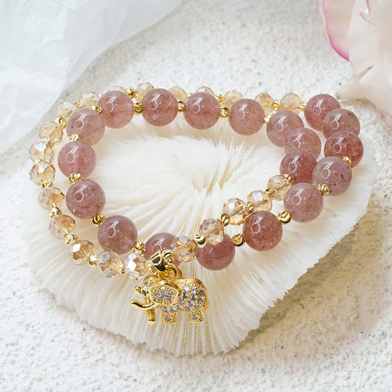 Buddha Stones Rozenkwarts Olifant Helende Energie Armband - Rozenkwarts - image 0