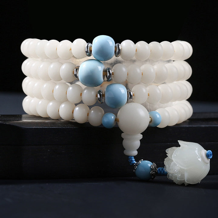 Buddha Stones Bodhi-kraaltje lotus zegen Armband - Bodhizaad, blauwe kraal en lotus - 10* 8mm - image 10