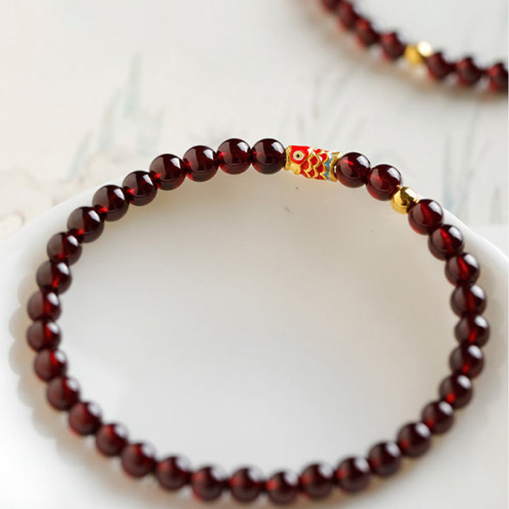 Buddha Stones 999 Gouden Koi Vis Armband met Natuurlijke Granaat - image 4