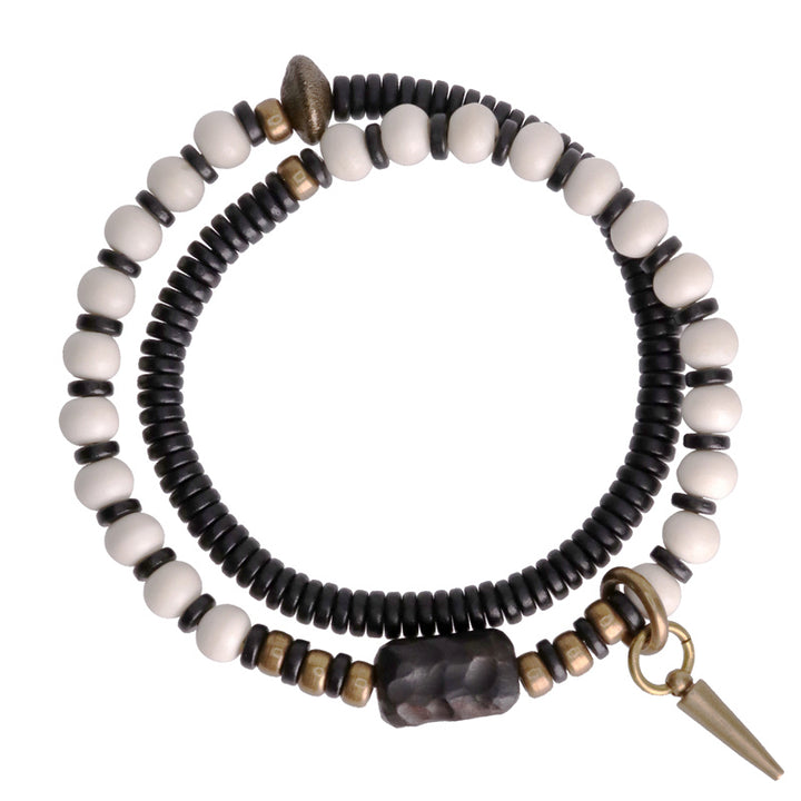Buddha Stones Armband voor stellen, gemaakt van beenkralen, ebbenhout en koper. - image 10