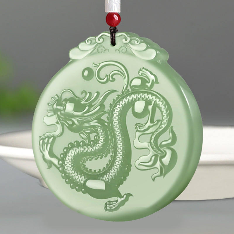 Buddha Stones Ketting met Chinese dierenriemdraak van jade voor geluk. - Jade - image 0