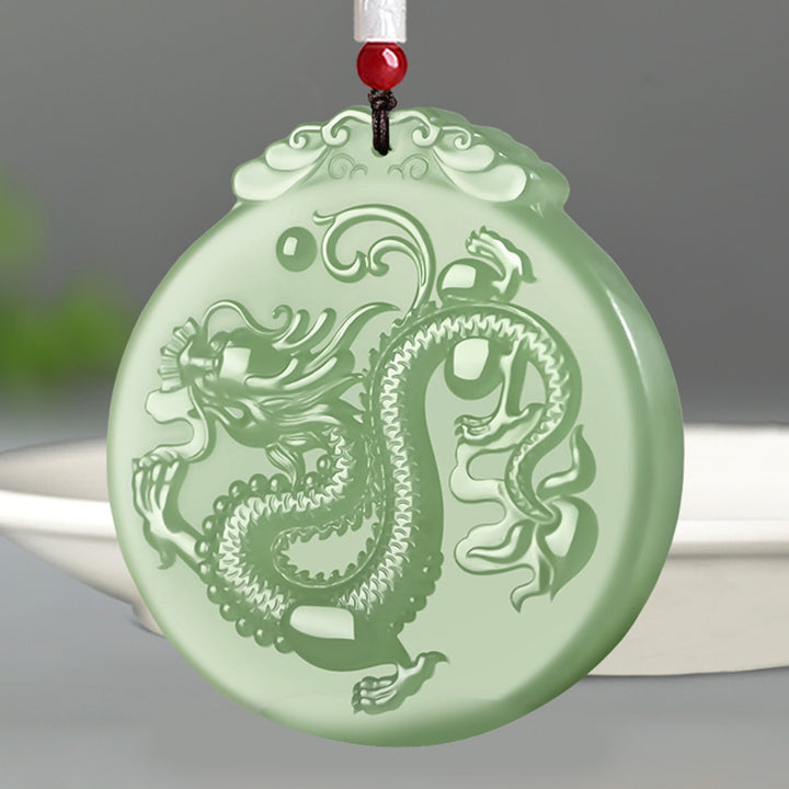 Buddha Stones Ketting met Chinese dierenriemdraak van jade voor geluk. - Jade - image 0