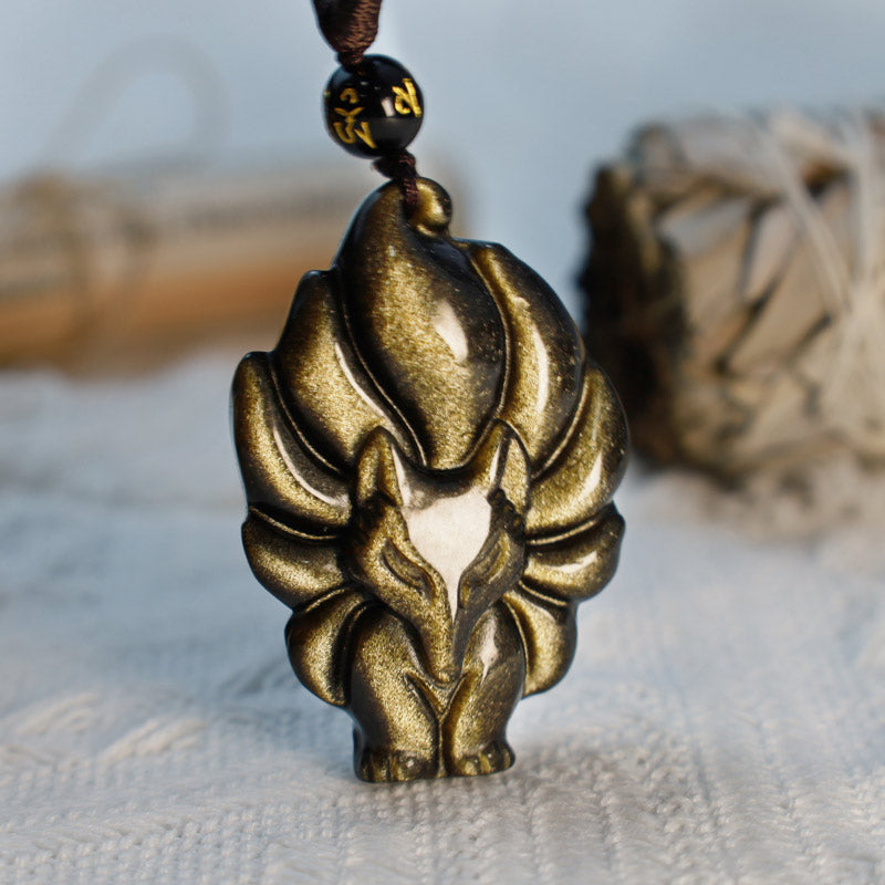 Buddha Stones Natuurlijke regenboogobsidiaan met gouden glans, obsidiaan hanger met Ketting - image 9