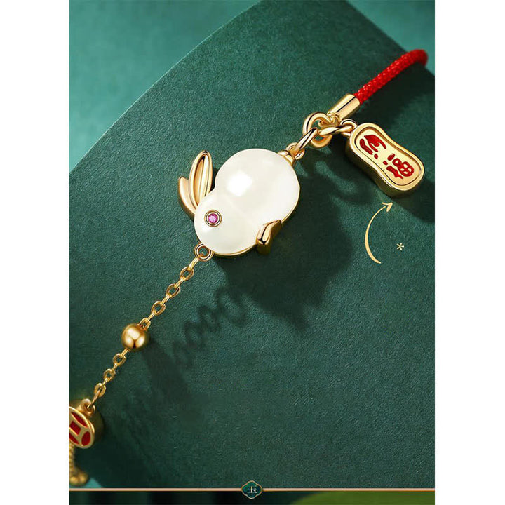 Buddha Stones Jaar van het Konijn Witte Jade Geluk Rode Koord Ketting Armband - image 8