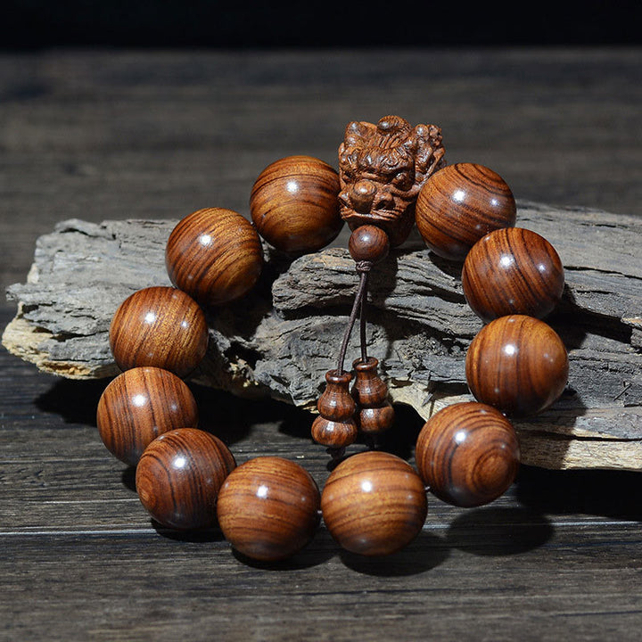 Buddha Stones Rozenhout, groene sandelhout, kleine bladeren, rode sandelhout, draak, gesneden Armband - image 15