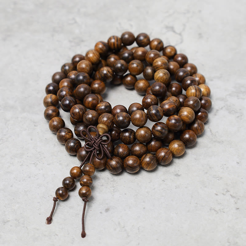 Buddha Stones 108 Mala kralen Armband voor gebed en meditatie, sandelhout, elastisch - Palissanderhout - image 0
