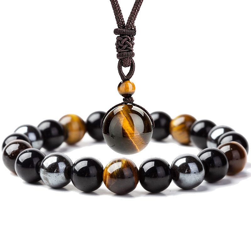 Buddha Stones Tibetaanse tijgeroog Armband en Ketting set - 1 - image 0