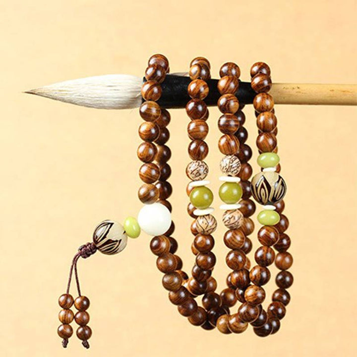 Buddha Stones Tibetaanse rozenhouten Mala beschermende kalmerende Armband - image 2
