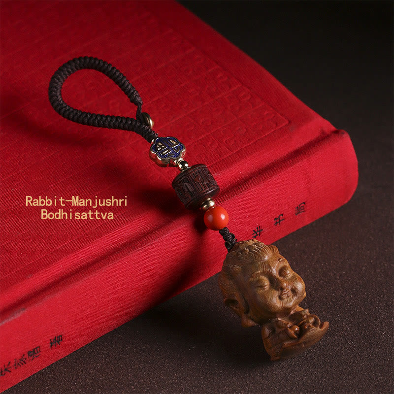 Chinese dierenriem geboorte Boeddha groene sandelhout Om Mani Padme Hum vrede sleutelhanger - Konijn-Manjushri Bodhisattva - image 12