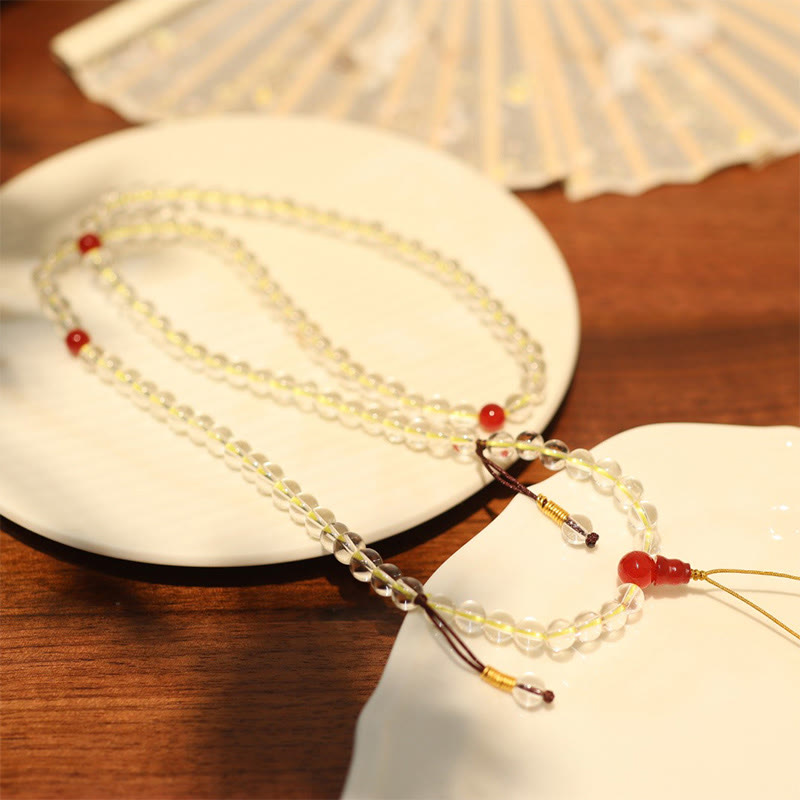 Buddha Stones 108 Mala kralen 925 sterling zilver Natuurlijke witte agaat Rode agaat Viervoudige Armband - image 1