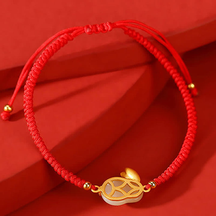 Buddha Stones 925 Sterling Zilveren Jaar van het Konijn Hetian Witte Jade Armband met Rood Koord Bescherming - image 2