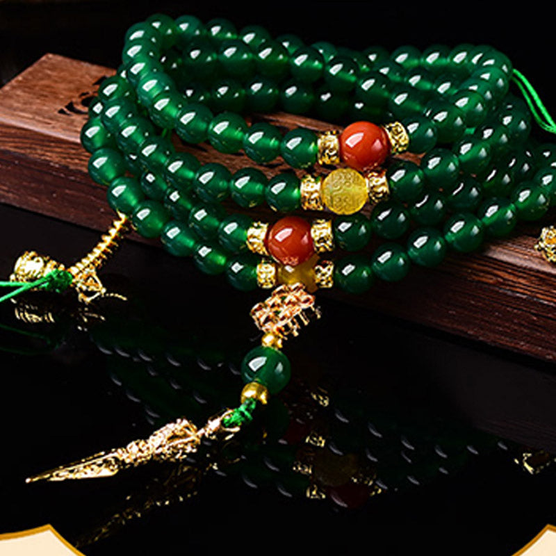 Buddha Stones Armband met 108 kralen van natuurlijke groene agaat, Armband voor succes (Mala). - 10mm - image 0