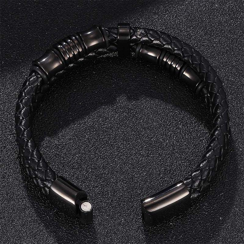 Buddha Stones Armband van gelaagd leer met weefpatroon - image 6