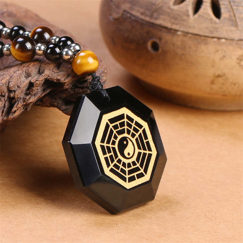 Buddha Stones Bagua Yin Yang Zwarte Obsidiaan Zuiveringskralen Ketting - image 5